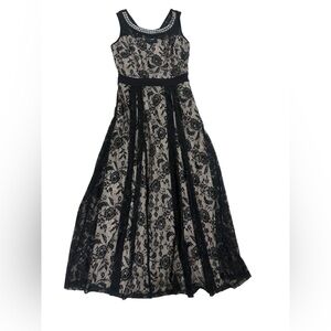Candalite Petite Black Stretch Floral Lace Maxi Dress Size PM